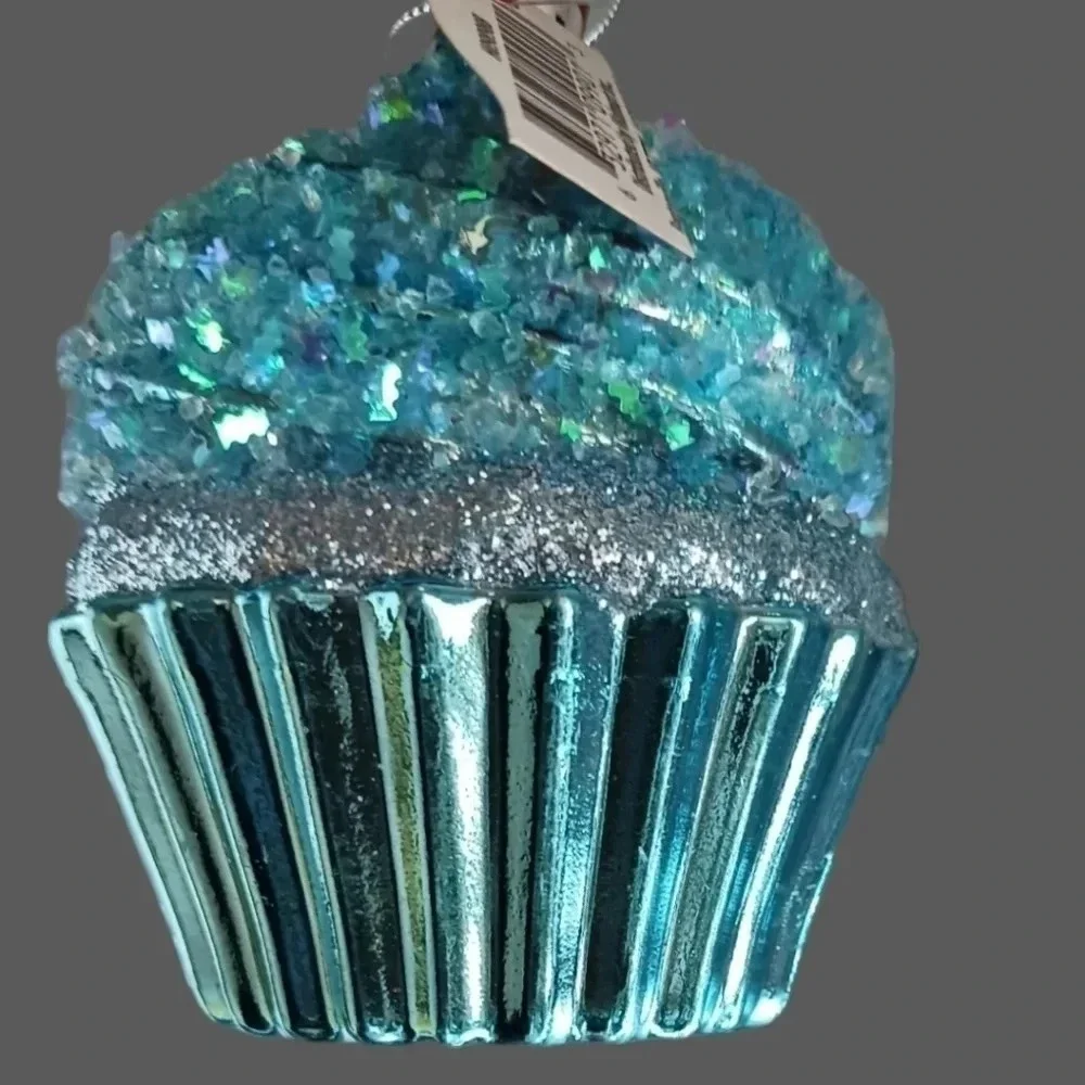 Holiday time peppermint cake slice and cupcake christmas ornaments set of 2